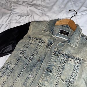Zara Denim Jacket w/ Faux Leather Sleeves